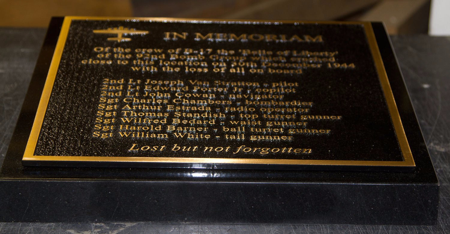 Cast Bronze Memorial Mounted on Black Granite Wedge