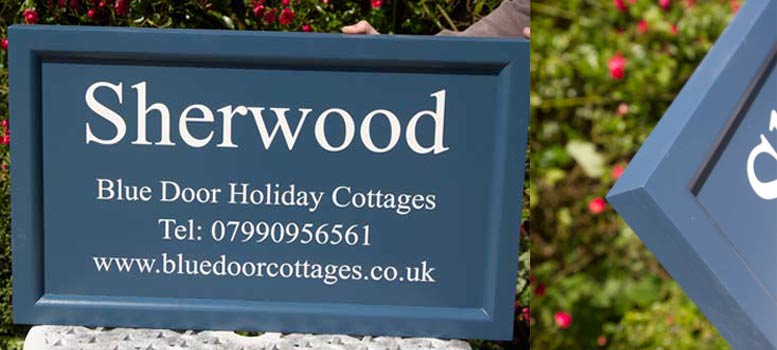 Painted tricoya signs with a chamfered edge