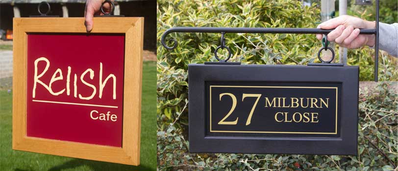 Framed hanging signs made by The Sign Maker