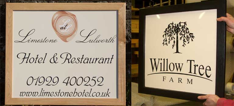 Framed hanging signs made by The Sign Maker in North Devon