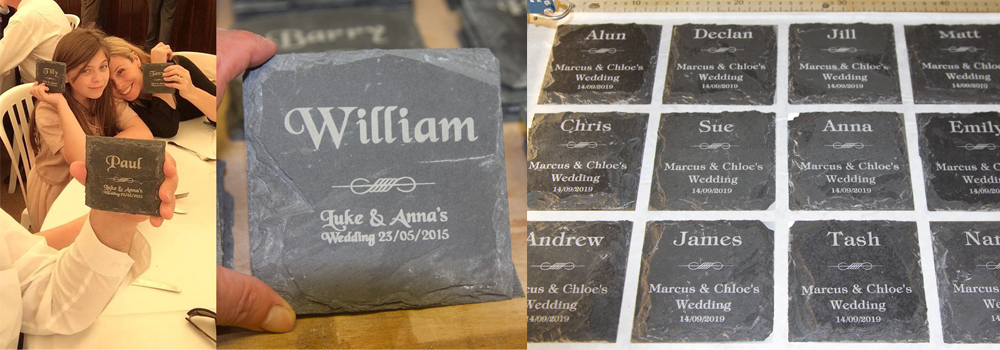 Slate coasters made by craftsmen at The Sign Maker in North Devon.