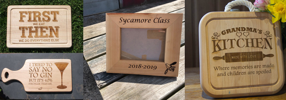 Personalised photo frames and chopping boards by The Sign Maker.