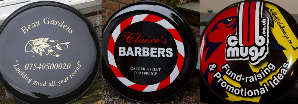 Wheel covers are a great way to advertise your business while on the move. Order yours from The Sign Maker.