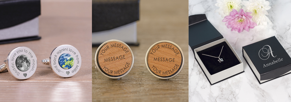 Personalised cuff links and necklaces from The Sign Maker.