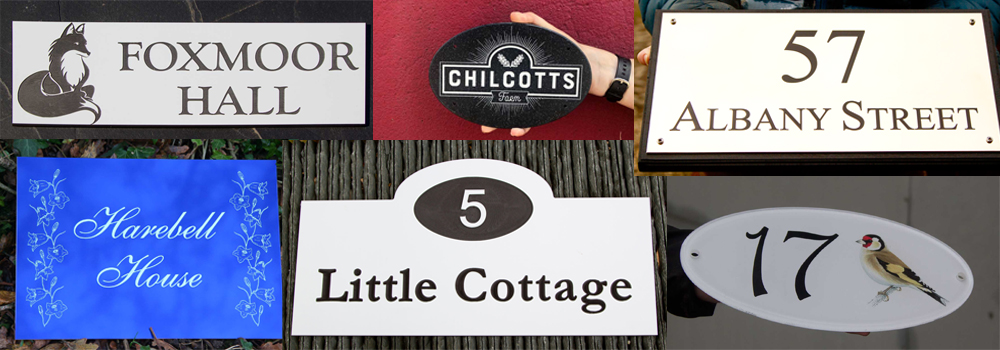 A wide range of interesting engraved and vinyl house signs made by The Sign Maker. 