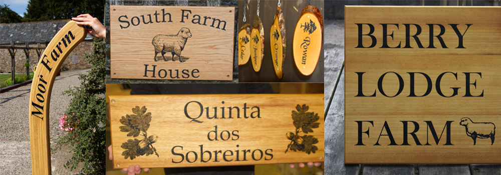 Wooden house signs crafted by The Sign Maker.