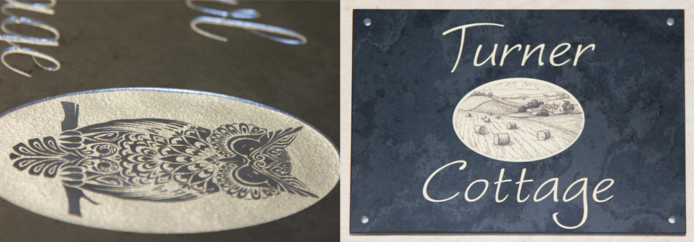 Detailed images on stone signs made at The Sign Maker, North Devon.