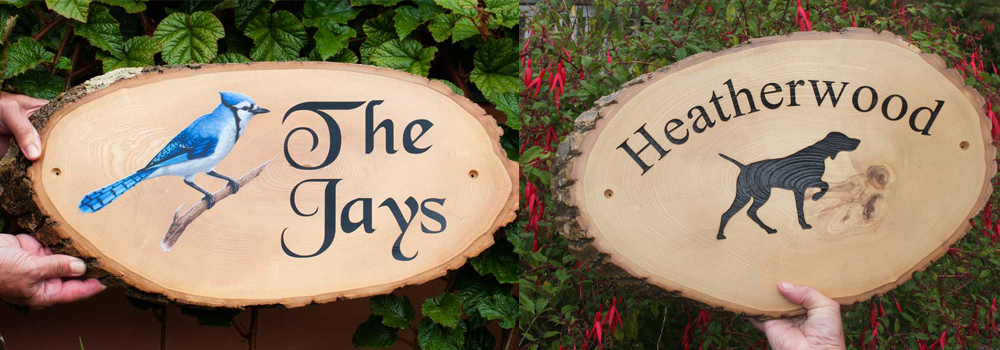 High quality rustic slices make for perfect house signs, create by The Sign Maker. 