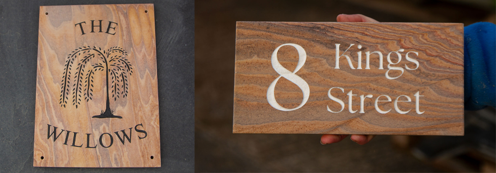 Rainbow Sandstone is unique and beautiful for signs, crafted here at The Sign Maker in North Devon. 