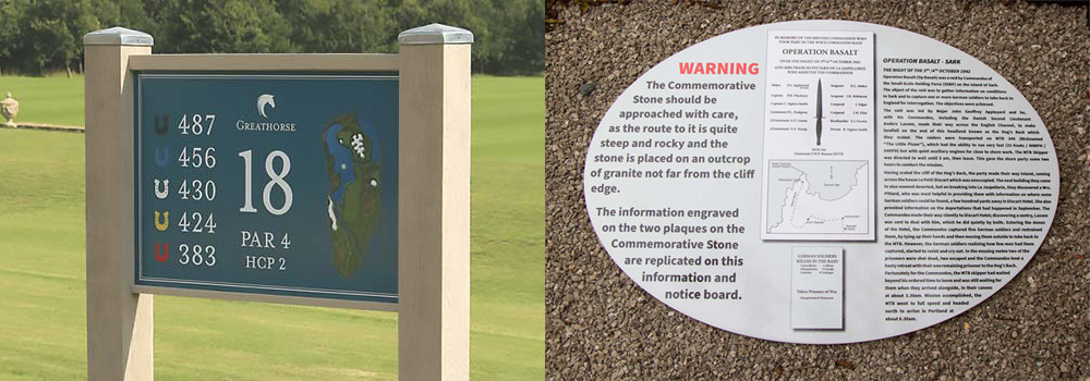 Tough Print Signage - Golf Course Sign. and Commemorative Plaque. Made In Devon by The Sign Maker using aluminium. 