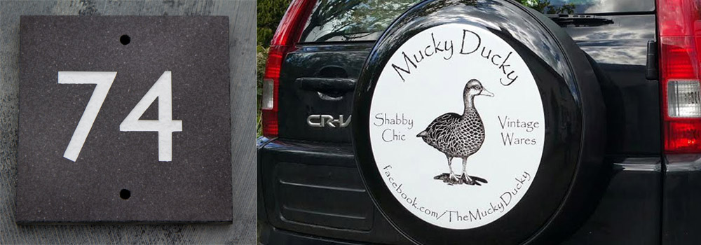 House Number Signs and Wheel Covers for Spare Wheels, crafted by The Sign Maker