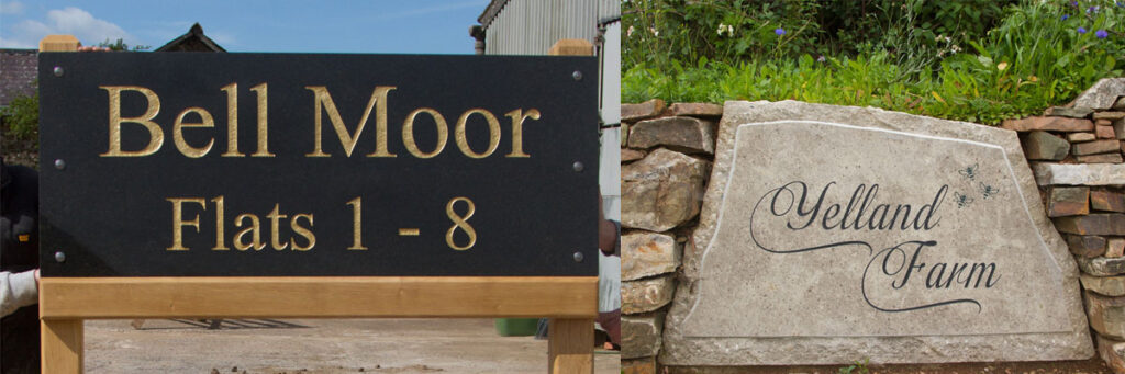 Large stone signs on posts or stone boulders crafted at The Sign Maker.